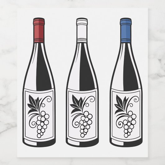 Three Bottles Food and Beverage Label Set Wijn Etiket