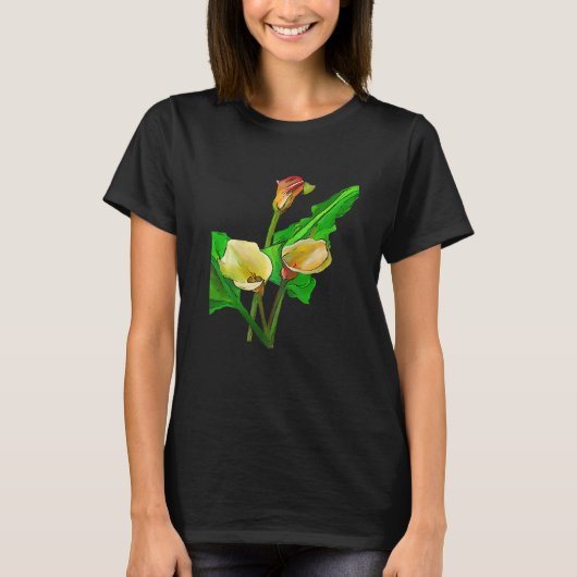 Three Calla Lilies Black Outline T-shirt (Voorkant)