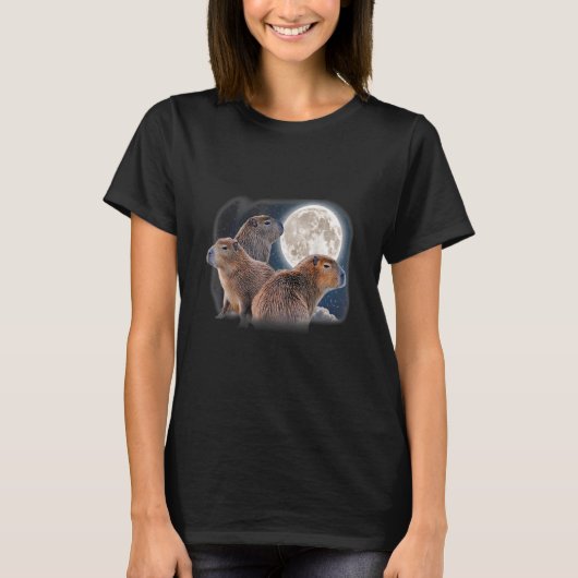 Three Capybaras and Moon Funny Capybara Humor Paro T-shirt (Voorkant)