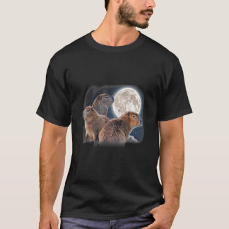 Three Capybaras and Moon Funny Capybara Humor Paro T-shirt