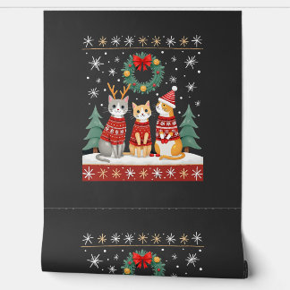 Three Cat Funny Christmas Cat Ugly Xmas Sweater Me Behang