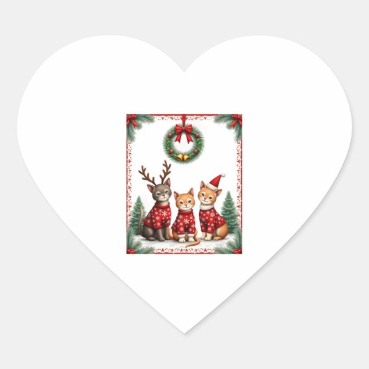 Three Cat Funny Christmas Cat Ugly Xmas Sweater Me Hart Sticker (Voorkant)