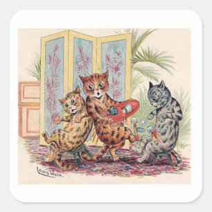 Three Cats door Louis Wain Vierkante Sticker
