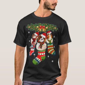Three Cavalier King Charles In Sock Christmas T-shirt