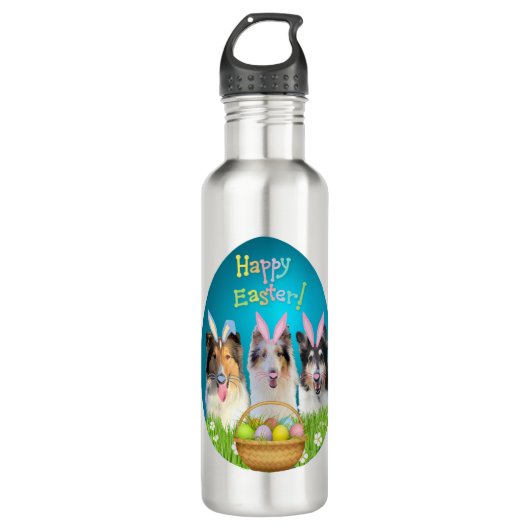 Three Collie Easter Bunny  Waterfles (Voorkant)