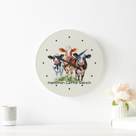 Three Cows Humorous Personalized Grote Klok (Huis)