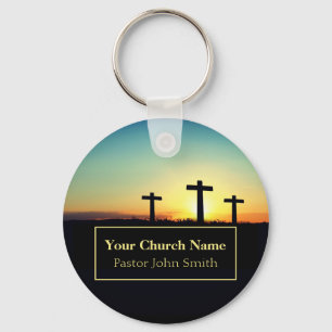 Three Crosses Sunset Church Pastor Zakelijke Sleutelhanger