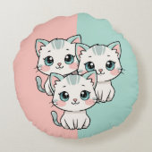 Three Cute Kawai Cats Rond Kussen (Achterkant)