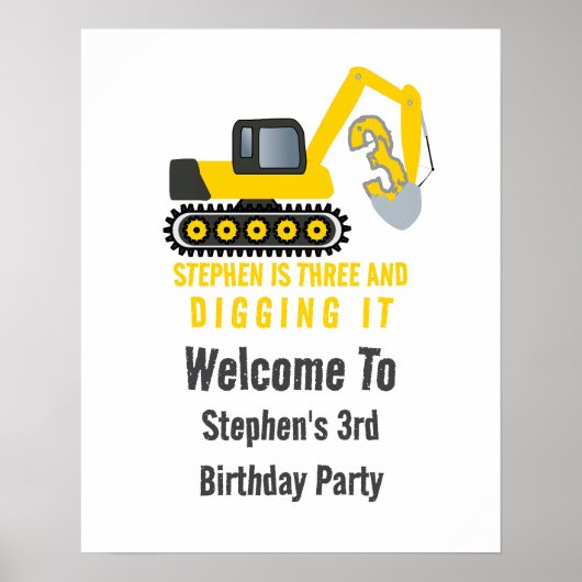 Three & Digging It 3rd Birthday Party Welkom Poster (Voorkant)