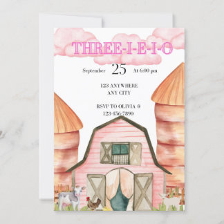 Three-e-i-e-i-o Birthday Invitation Kaart