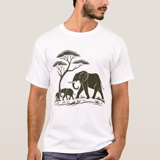 Three Elephants Silhouette Minimal Art T-shirt (Voorkant)