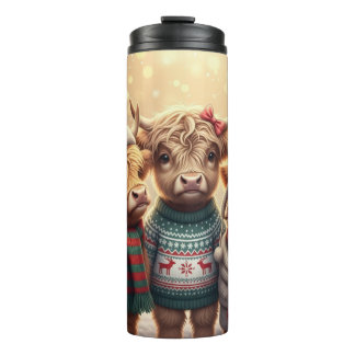 Three Festive Highland Coos Thermosbeker