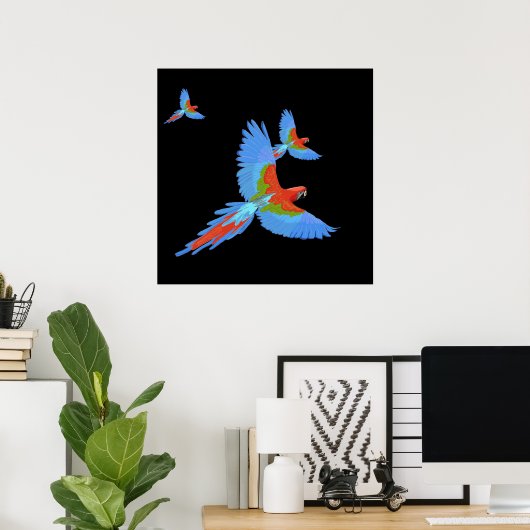 Three Flying Macaws Hand Drawn Poster (Bureau à domicile)