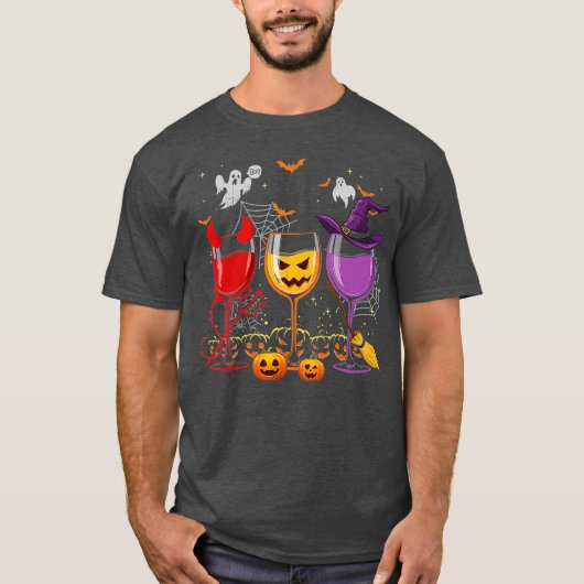 Three Glasses Of Wines Funny Halloween Wine  (2) T-shirt (Voorkant)
