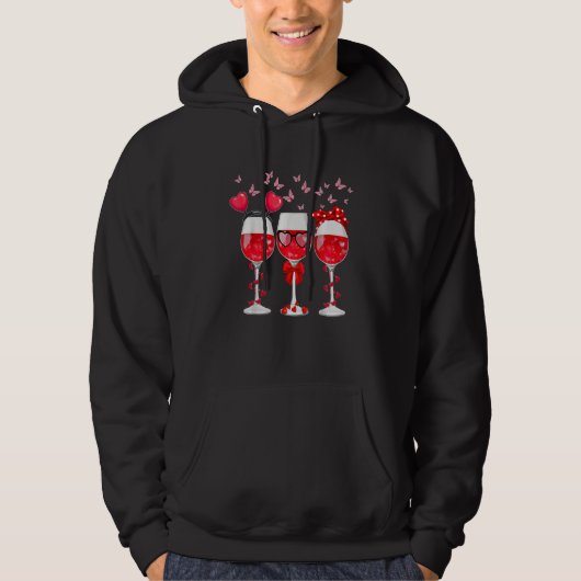 Three Glasses Wine Heart Funny Couple Valentines D Hoodie (Voorkant)