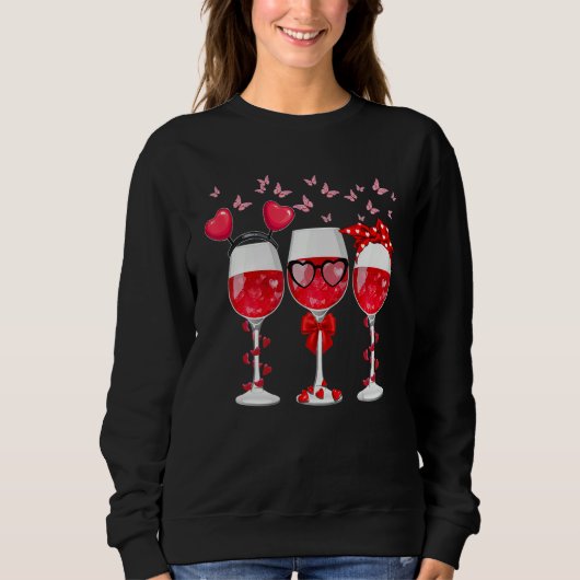 Three Glasses Wine Heart Funny Couple Valentines D Trui (Voorkant)