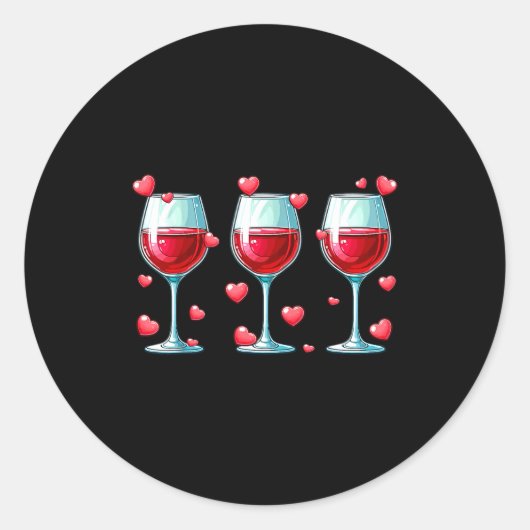 Three Gles Of Wine Valentine's Day Couple Funny Dr Ronde Sticker (Voorkant)