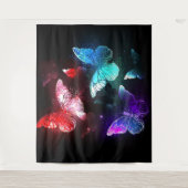 Three Glowing Butterflies on night background Wandkleed (Voorkant)