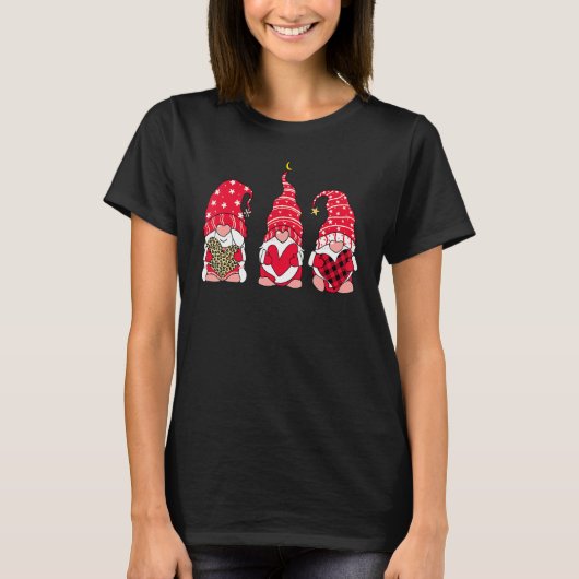 Three Gnomes Holding Heart Leopard Happy Valentine T-shirt (Voorkant)