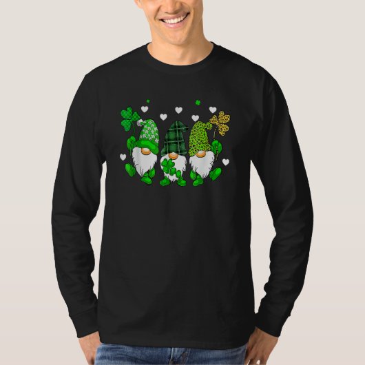 Three Gnomes Holding Shamrock Leopard Plaid St Pat T-shirt (Voorkant)