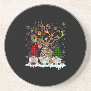 Three Gnomes Leopard Buffalo Plaid Red Christmas L Zandsteen Onderzetter