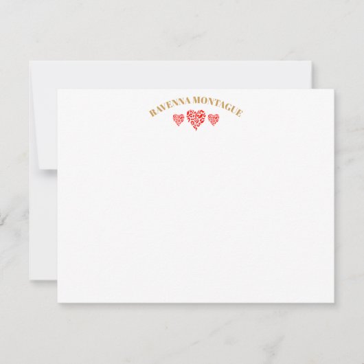 Three Hearts Gold Apple Red Striped Fans Note Card Notitiekaartje (Voorkant)