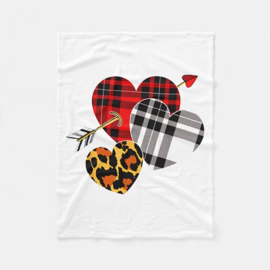 Three Hearts Leopard Buffalo Plaid Valentines Day  Fleece Deken (Voorkant)