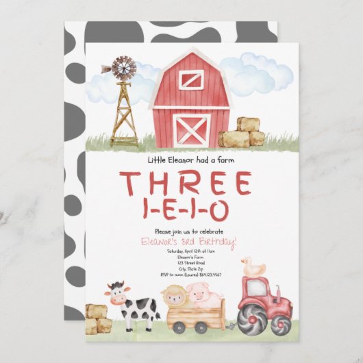 Three-I-E-I-O Boerderij Verjaardagsuitnodiging Kaart (Voorkant / Achterkant)