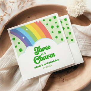Three Is A Charm Rainbow 3de Verjaardagsfeestje Servet