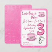 Three It’s Time for Tea 3rd Birthday Invitation Kaart (Voorkant / Achterkant)