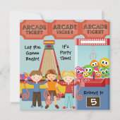 Three Kids Arcade Birthday Party Invitation (Devant)