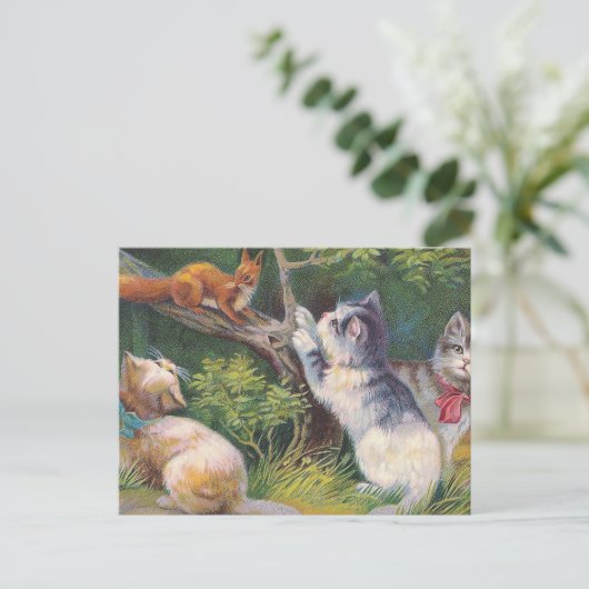 "Three Kittens and a Squirrel" Briefkaart (Staand voorkant)