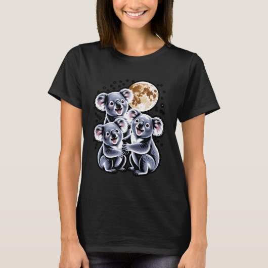 Three Koalas and a Moon Funny Cosmic Shirt (Voorkant)