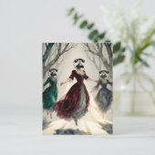 Three levitating women vintage telephone heads briefkaart (Staand voorkant)