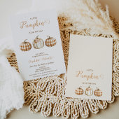 Three Orange Plaid Little Pumpkin Baby Shower  Kaart