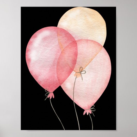 Three Pink Balloons Happy Nursery Poster (Devant)