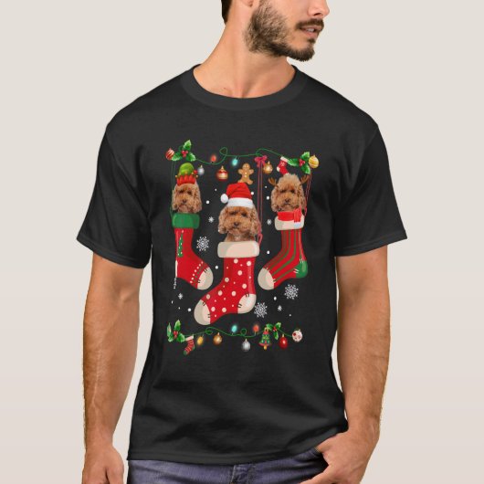 Three Poodle In Sock Christmas Santa X mas Dog T-shirt (Voorkant)