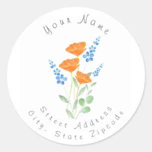 "Three Poppies Waterverf Bouquet"-etiket Ronde Sticker