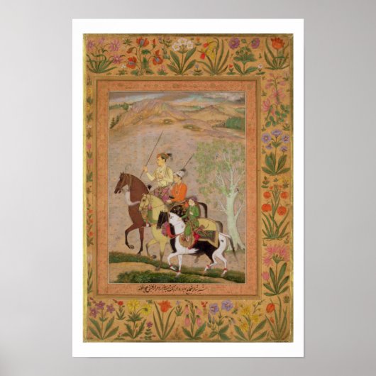 Three Princes Going Hunting, c.1635 (gouache on pa Poster (Voorkant)