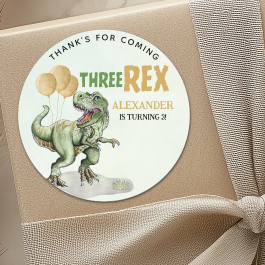 Three Rex - Birthday Boy 3rd with Dinosaur Theme Ronde Sticker