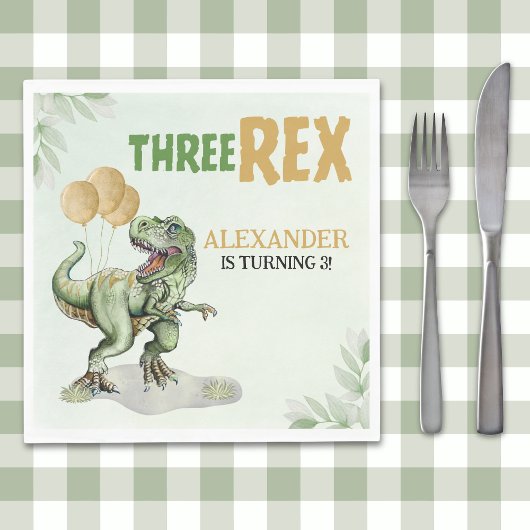 Three Rex - Birthday Boy with Dinosaur Theme Servet