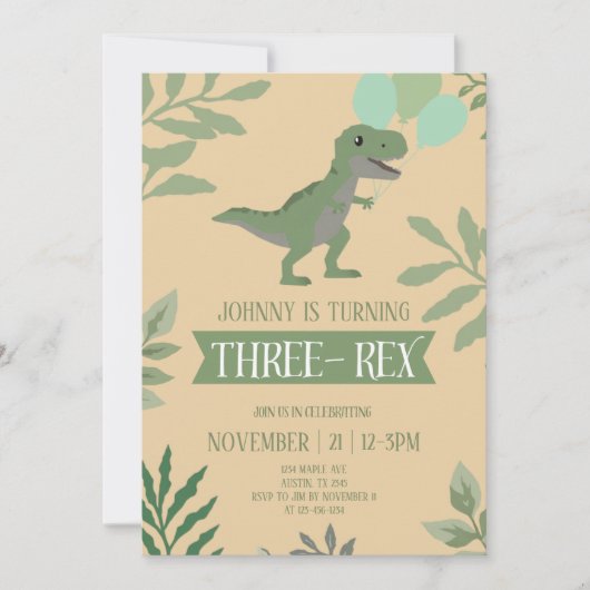 Three-Rex Birthday Invitation (Devant)