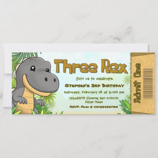 Three Rex Boy 3rd Birthday Ticket Kaart (Voorkant)