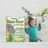 Three Rex Boy 4th Birthday with Photo Kaart (Staand voorkant)