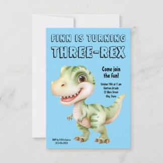 Three-Rex Dinosaur 3rd Birthday Party Invitation Kaart