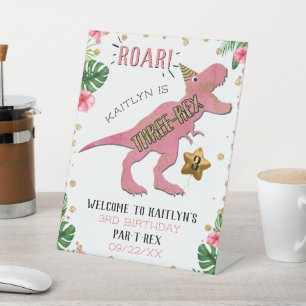 Three-Rex Dinosaur 3rd Birthday Welkom Reclamebord Met Voetstuk