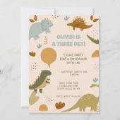 Three Rex Dinosaur 3rd Boy Birthday Invitation (Devant)