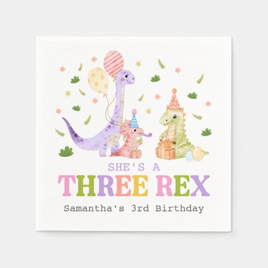 Three Rex Dinosaur Birthday Servet (Voorkant)