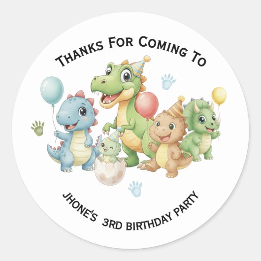 Three-Rex Dinosaur Birthday Thank You Sticker (Voorkant)