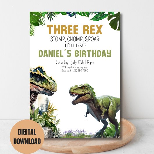 Three Rex Dinosaur Imprimable invitation d'anniver